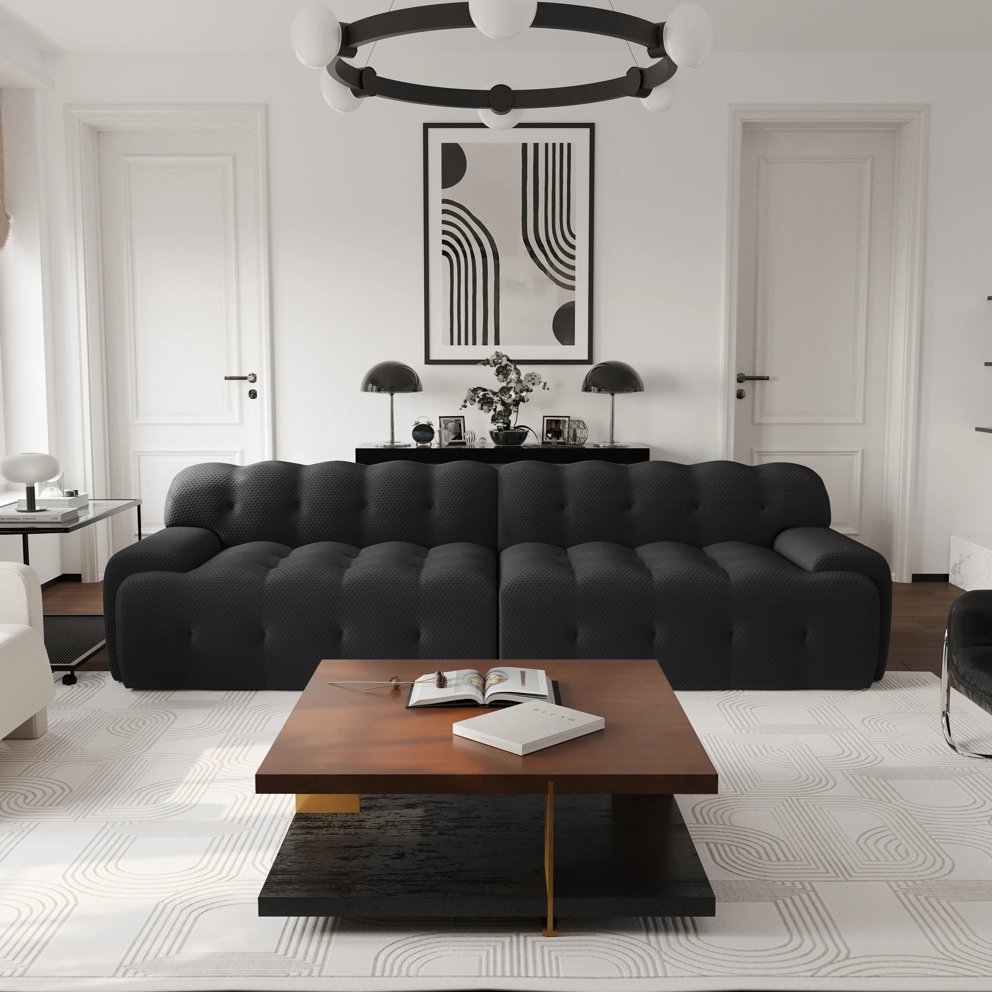 ATUNUS Italian 5D Elastic Fabric Compressed Vacuum Foam Lounge Couch Sofa Custom Modular Sectional Compress Sofa Couch Set