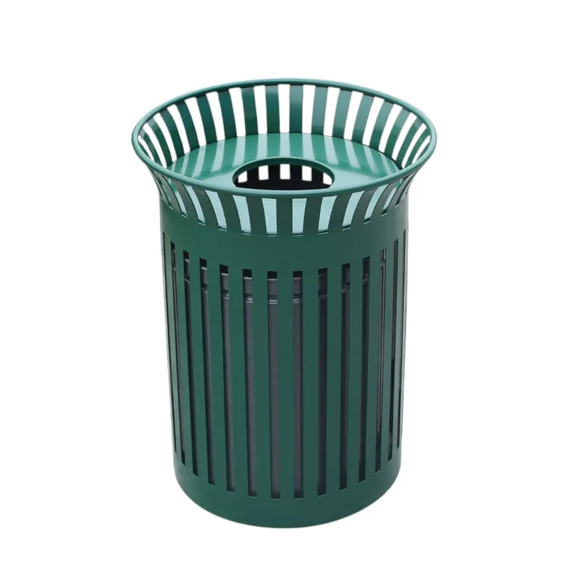 Outdoor Round Metal Trash Container Garbage Can Outside Garden Street 32 Gallon Recycle Waste Bin Patio Commercial Steel Dustbin