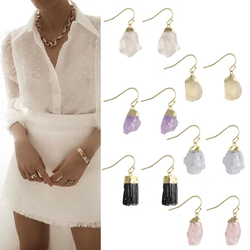 Wholesale Fashion Jewelry Rose Quartz Crystal Gold Plating Drop Earring Crystal Earrings