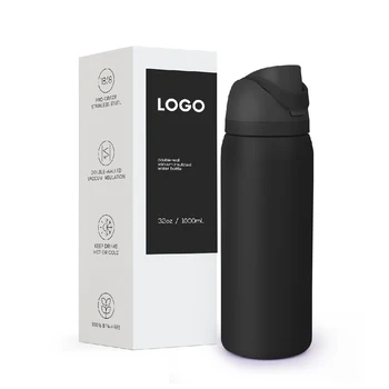 Wholesale 32oz All black Water Bottle Double Wall Insulated Flask With Lid Custom Logo Acceptable For All age