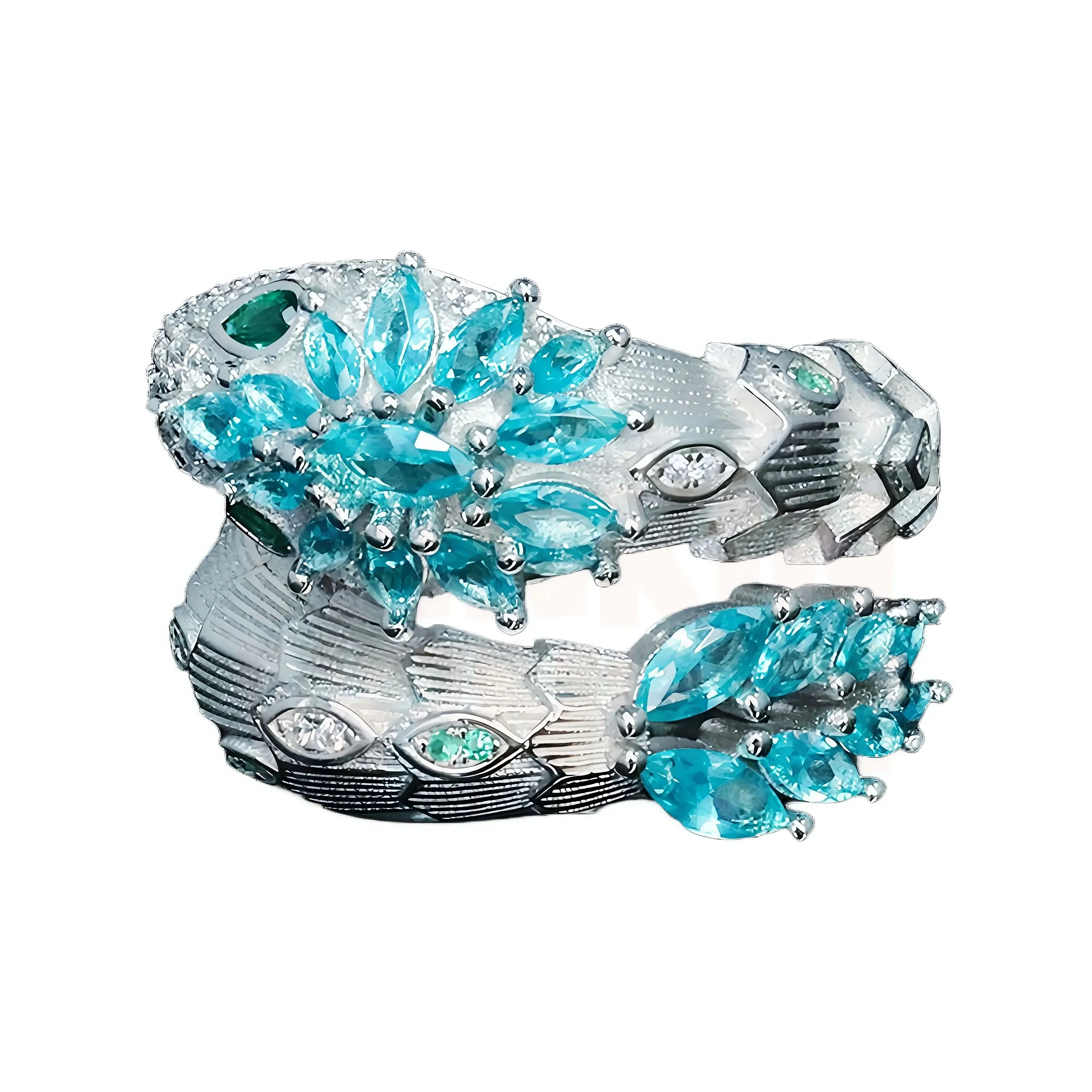 MUSHAN Jewelry Factory Blue Aquamarine Gemstones Snake Rings for Women 925 Sterling Silver Ring S925 Pure Silver Fine Jewelry