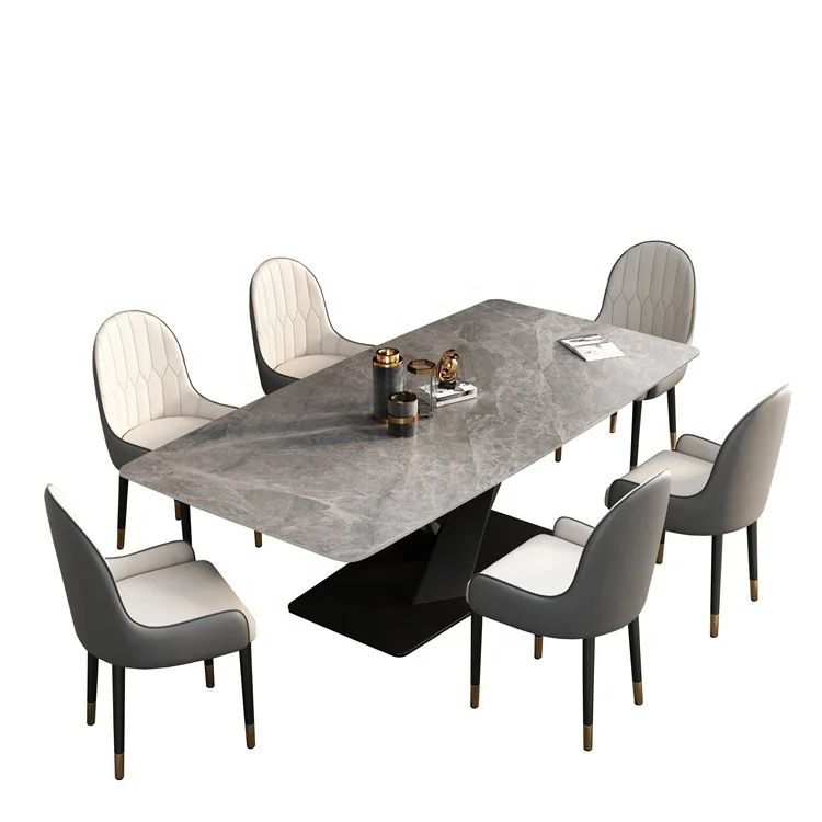 Italian Modern Simple Style Dining Room Set Carbon Steel Frame Marble Table Dining Room Furniture