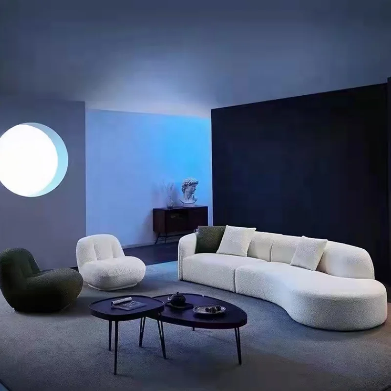 Customized Modern Fancy Curved Sofa Teddy Fabric Living Room Sectional Sofa with Chaise Lounge Couch Nordic Sofa Furniture