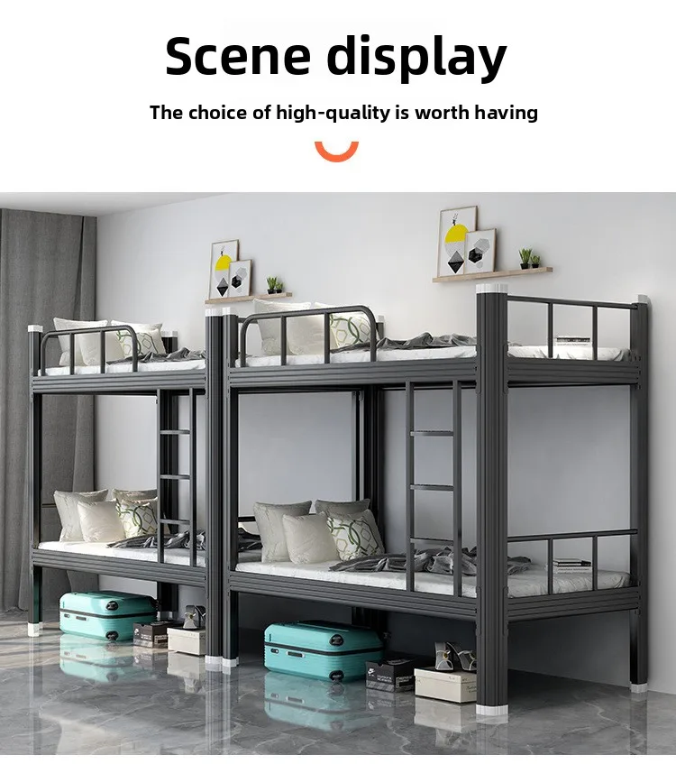 product durable metal frame wrought iron beds modern design double beds loft beds apartment beds school dormitory beds bunk beds-4