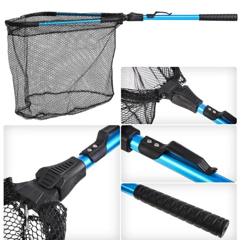 37cm*37cm*33cm Full Length 77cm Portable Folding Aluminum Alloy Rubber  Coated Red/Blue 307g Fly Fishing Landing Net