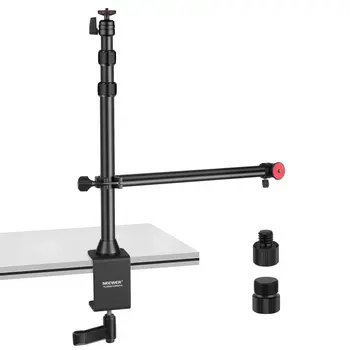 NEEWER Camera Desk Mount with Overhead Camera Mounting Arm and 1/4" Ball Head 17" - 41" Adjustable C Clamp Tabletop Light Stand