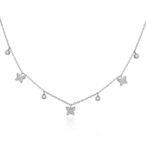Italian Fashion 925 Sterling Silver Crystal Stone Jewelry Necklaces Beautiful Butterfly 14K Gold Necklace