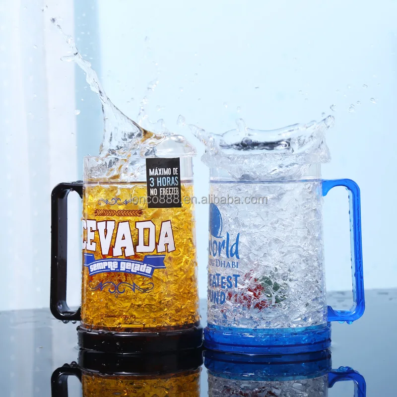Cooling Beer Mug Drinking Glasses Cups Clear 16oz Double Wall Gel Frosty Freezer Ice Enamel