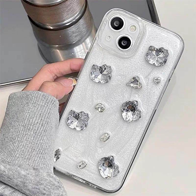 Rhinestone Gem Cartoon Transparent Dripping Glue Phone Case for iPhone 11  12 13 14 15 16 17 Pro Max Anti-fall Mobile Covers