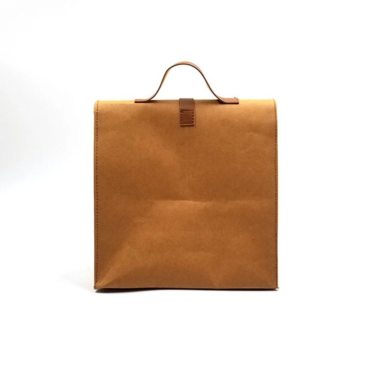 Factory Extra Bulk Ladies Washable Kraft Paper Bag with Leather Handle