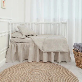 Natural Skin Friendly Linen Baby Crib Sheet set Linen Bedding Set Fitted Sheet linen cot sheet set custom color size