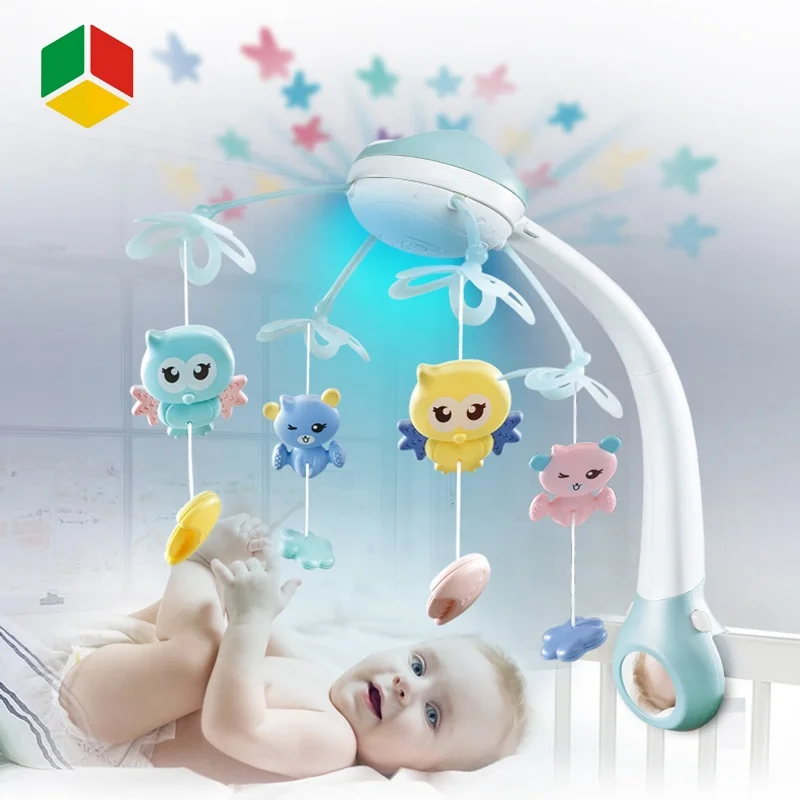 QS Игрушки для малышей на возраст от 0 до 12 месяцев, сенсорный пульт дистанционного управления кроватка Мобильная музыкальная кровать колокольчик с погремушки в виде животных проекции мультфильм раннего обучения