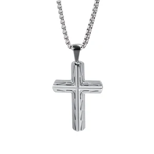 Customizable Stainless Steel Men's Cross Pendant Necklace with Minimalist Design