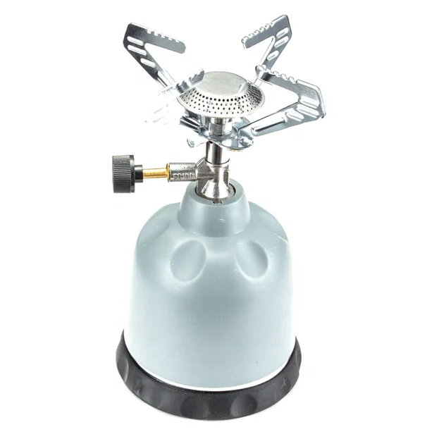 Mini Fornello A Gas Portatile Da Campeggio In Metallo Nero + 5 Cartucce Gas C200 (190g) - Potenza 0,8 KW - Kit Completo Per Escursioni