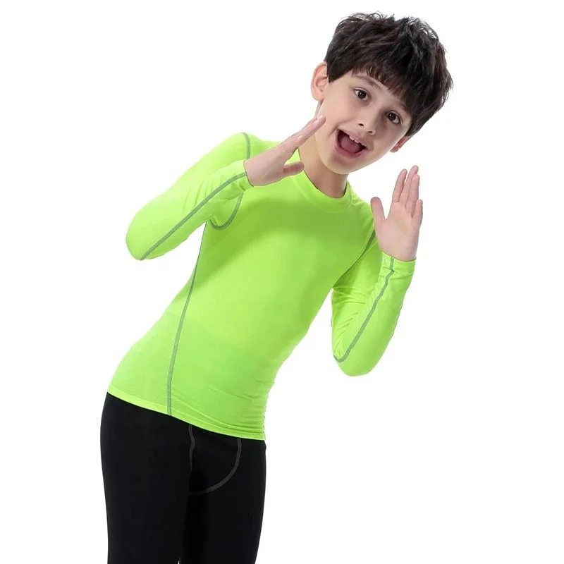 Boy’s Compression Shirt Long Sleeve TShirt Fitness Tops Rashguard Exercise Kids Sports t Shirt Kids Gym Shirt Train
