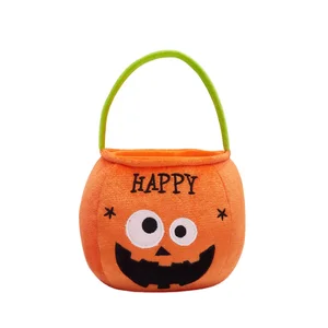 Halloween Cartoon Pumpkin Candy Bucket Basket Child Gift Halloween Decoration Prop Plush Material with PP Cotton Filling