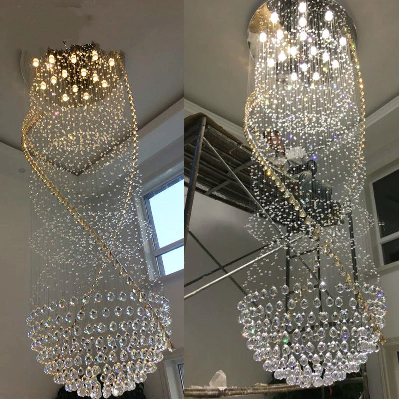 ダブルヘリックスクリスタルシャンデリア 80cm径 280cm高さ LED照明