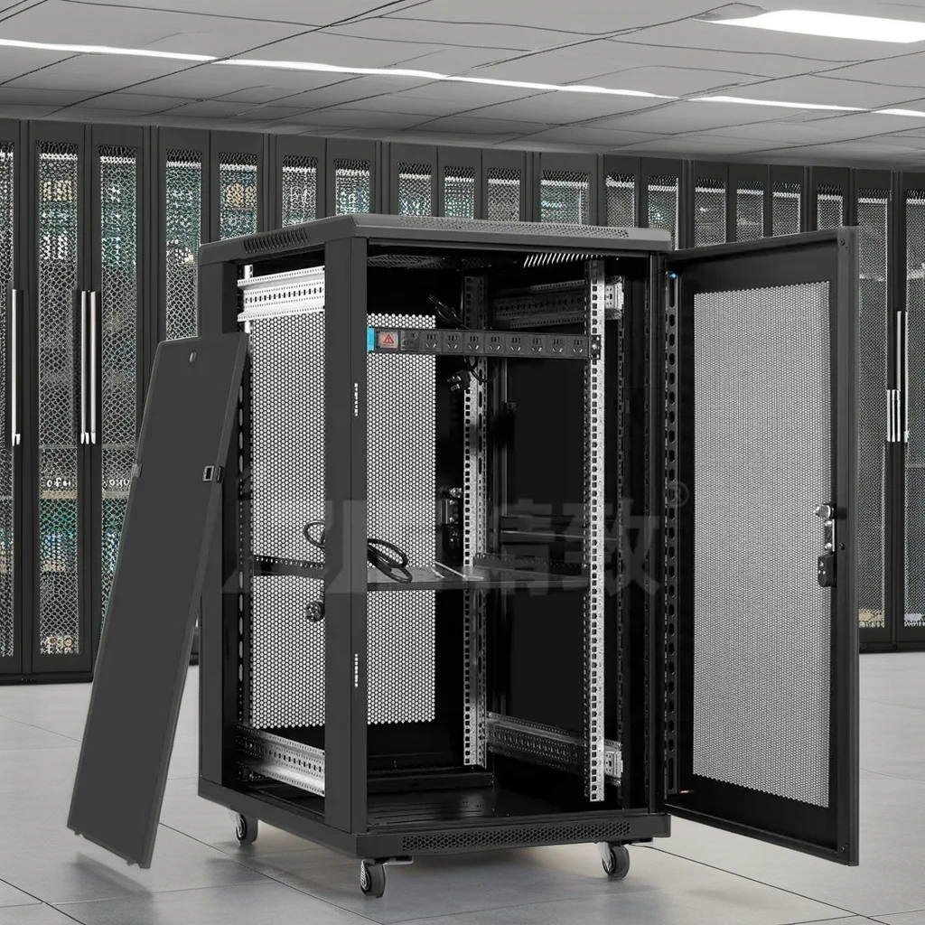 19 Inch DDF IT Data Center Server Rack with 18u 22u 32u 37u 42u Units Indoor Network Switch Cabinet Steel Metal Glass Door Front