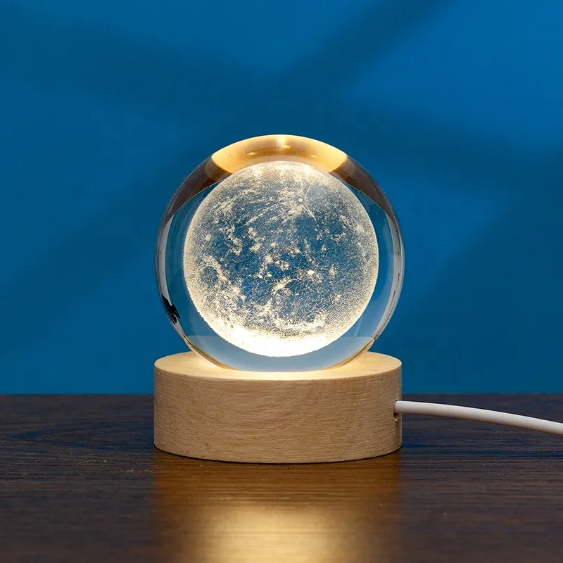 Hot sale 3D laser crystal glass ball light Base Stand Galaxy 3d Solar System Popular Children gift