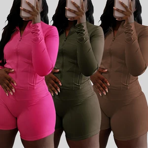 High Quality Sport Outfit Yoga Set Women Puff Prin Zip up Gym Fitness Winter Keep Warm 2pcs Females Workout Tracksuits