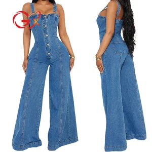 GX6023A Fashion 2026 Street Wear Women Clothing Boutique Sleeveless Denim Jumpsuit Women