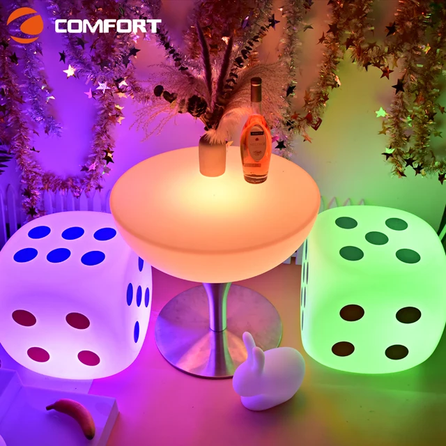 Modern Colorful Dice Shape Led Chair Table Outdoor Indoor Bar Tool Led Illuminated Furniture