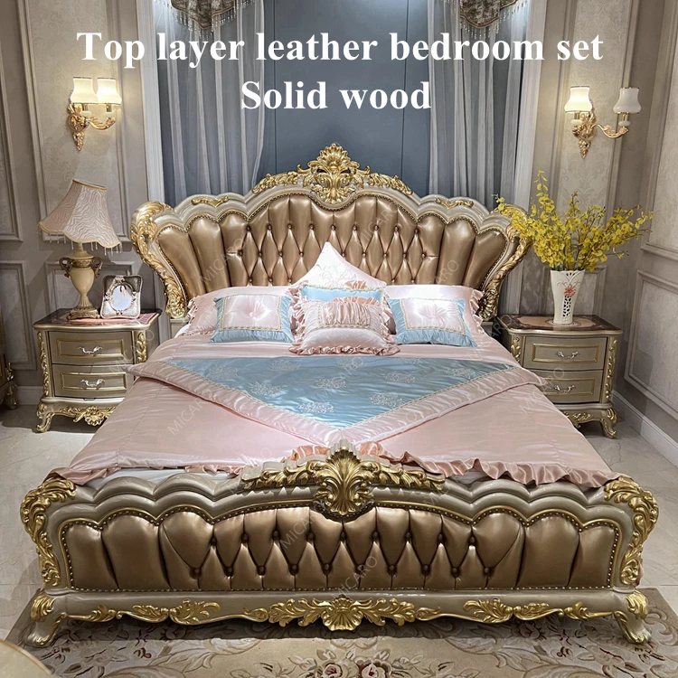 Italian Royal Style Wooden Carved Double Bedroom Set Furniture