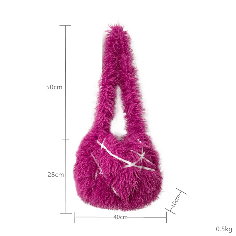 Sac à Main En Fausse Fourrure Pour Femme - Fourre-tout Y2K Avec Bandoulière - Dimensions 18x25 Cm - Doux Et Tendance - 3