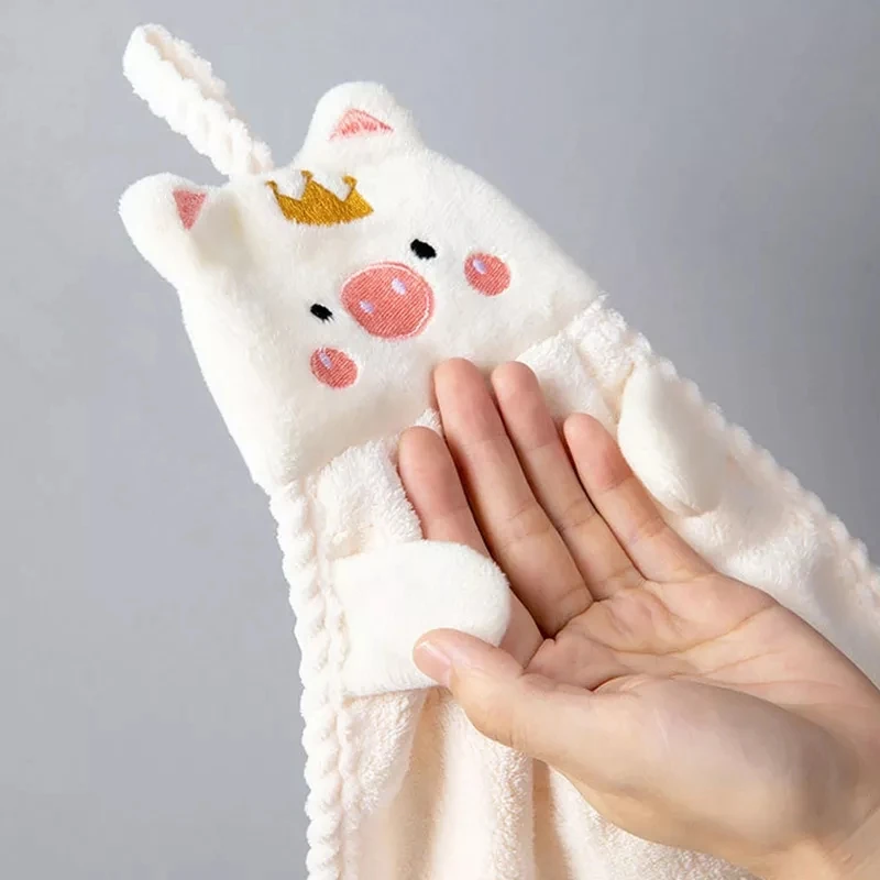 DS986 Kitchen Household Bathroom Cleaning Towel Absorbent Fast Drying Microfiber Dish Cloth Coral Velvet Cute Pig Hand Towels