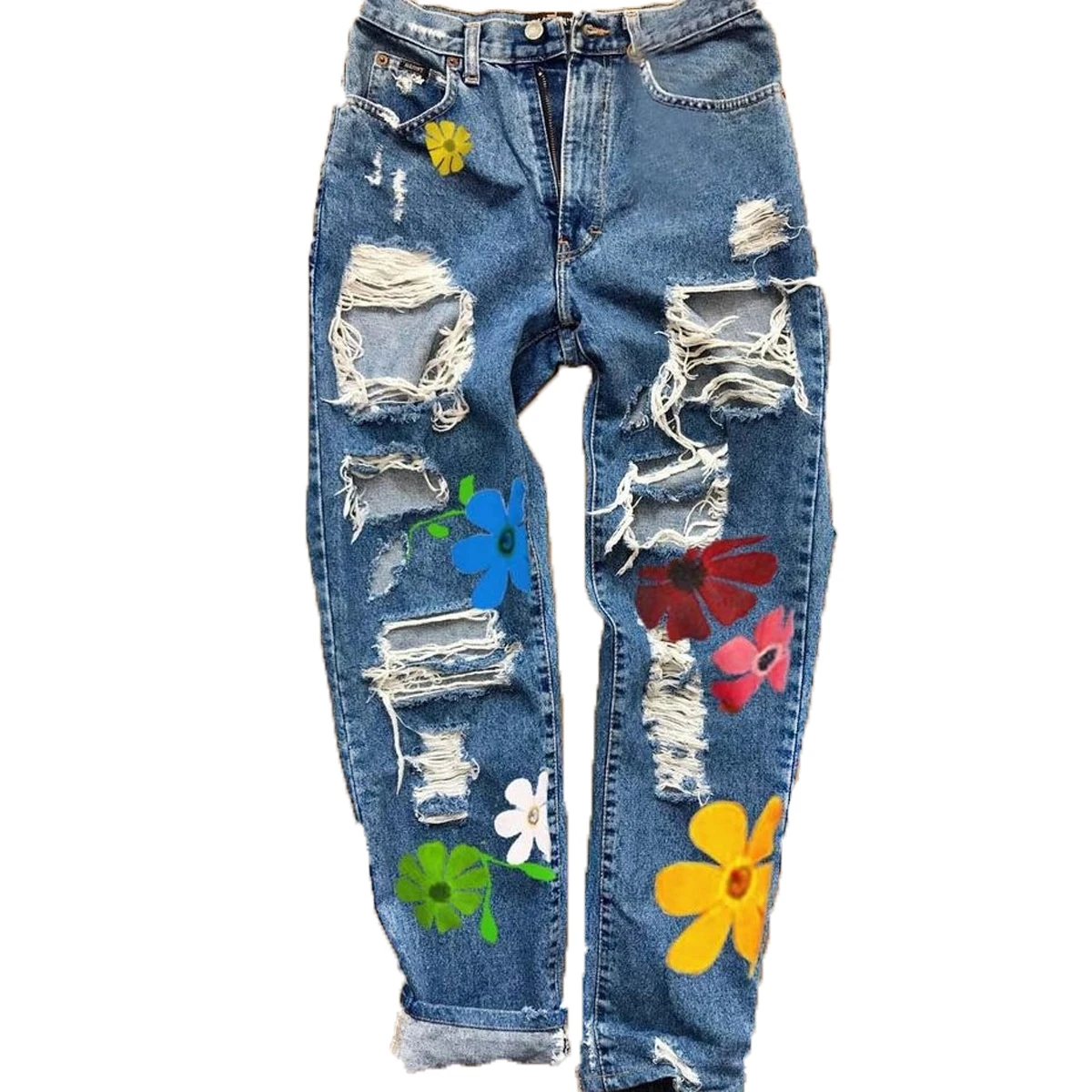  Jeans para mujer - Jeans rectos con estampado floral