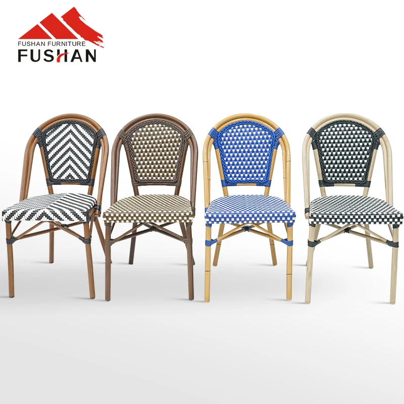 Outdoor dinning woven furniture stackable handmade weave dining aluminum  chair with bamboo like