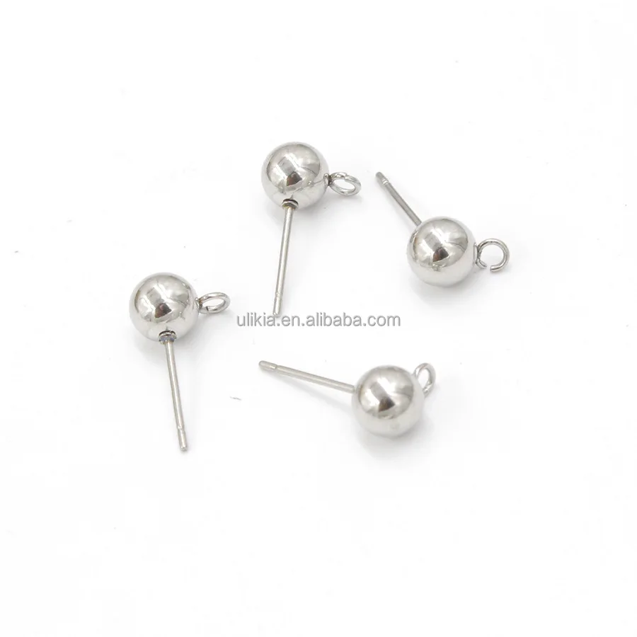 Stainless Steel Solid Round Ball Post Stud Earrings With Loop For