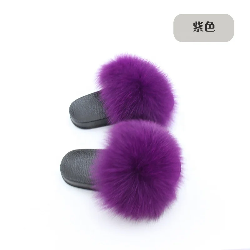 Beautiful Girl Fox Fur Slippers Children Summer Beach Slippers