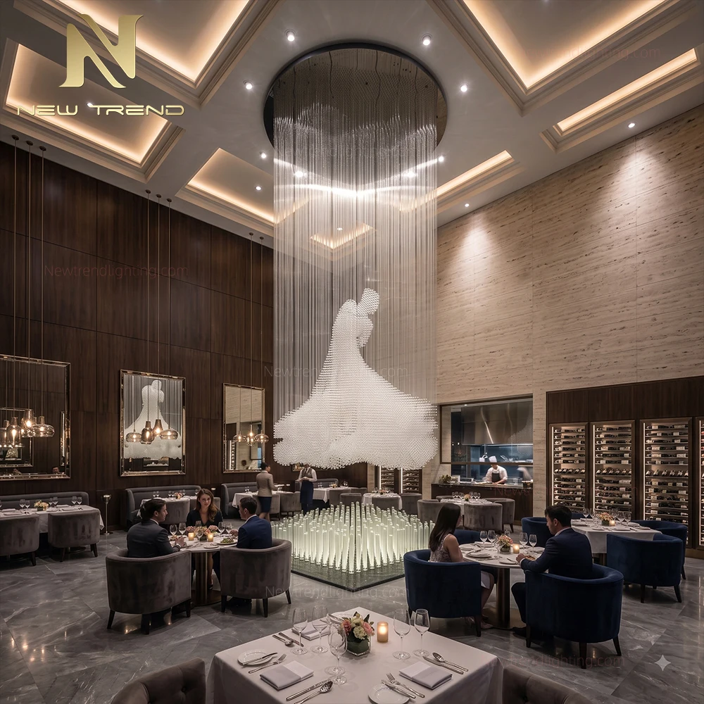 CPL-517 Custom Sculptural Crystal Chandelier: Bespoke LED Art Installation Manufacturer for Luxury Showrooms & Lobbies