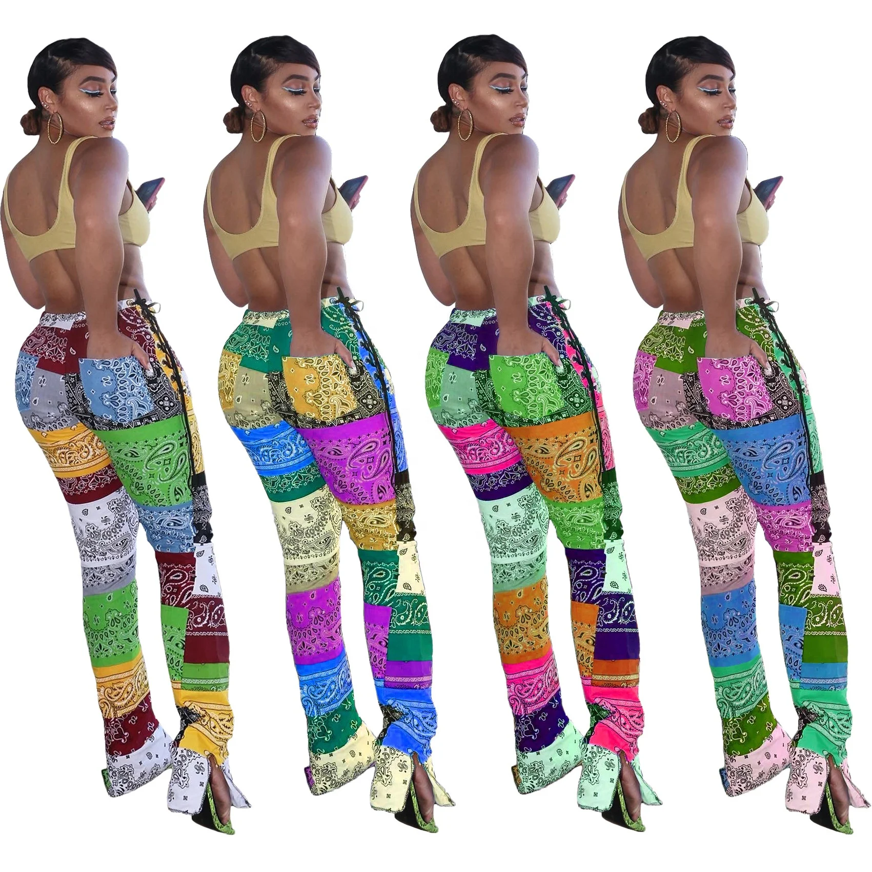 2021 Plus Size Patchwork Bandana Pants 