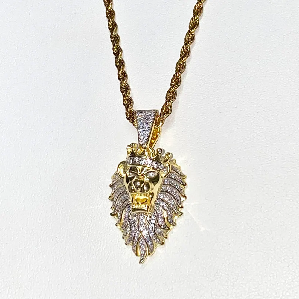 Hip Hop Rock Animal Lion Head Gold Silver Plated Chain Necklaces Pendant For Men Fashion Jewelry Spot Wholesale