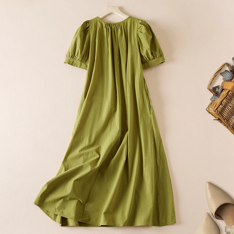 women's cotton dresses casual Cotton Mint Green Floral Midi Sundress with Pockets Mint Green / Medium