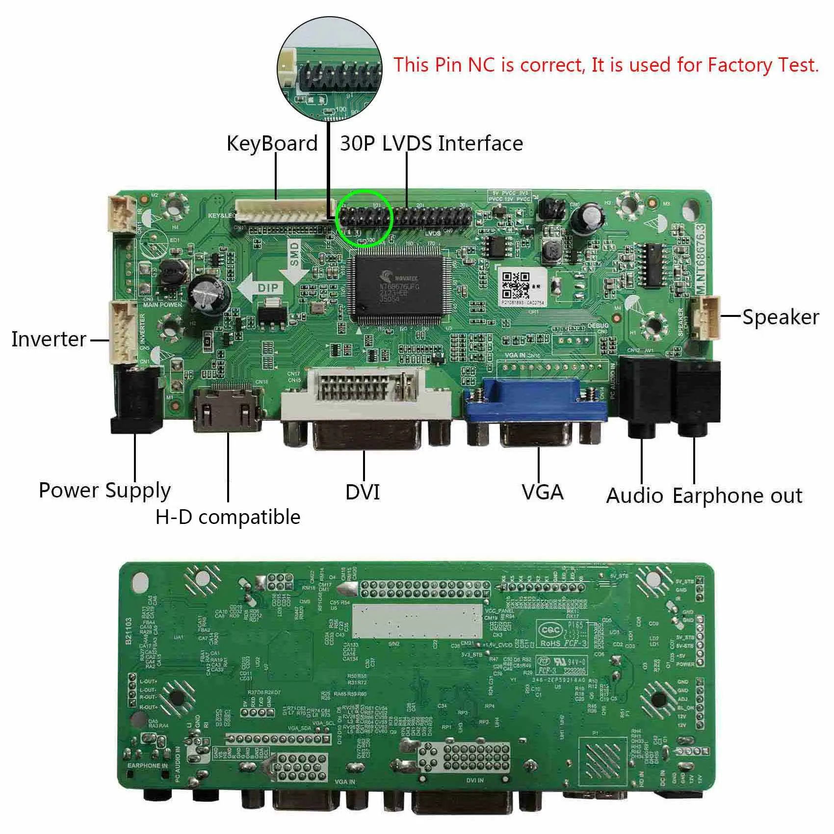Scheda di controllo M.NT68676 Kit monitor compatibile con N156B6-L0B Rev.c1 Rev.c2 HDMI+DVI+VGA LCD LED Screen Controller Board Driver(N156B6-L0B Rev.c2