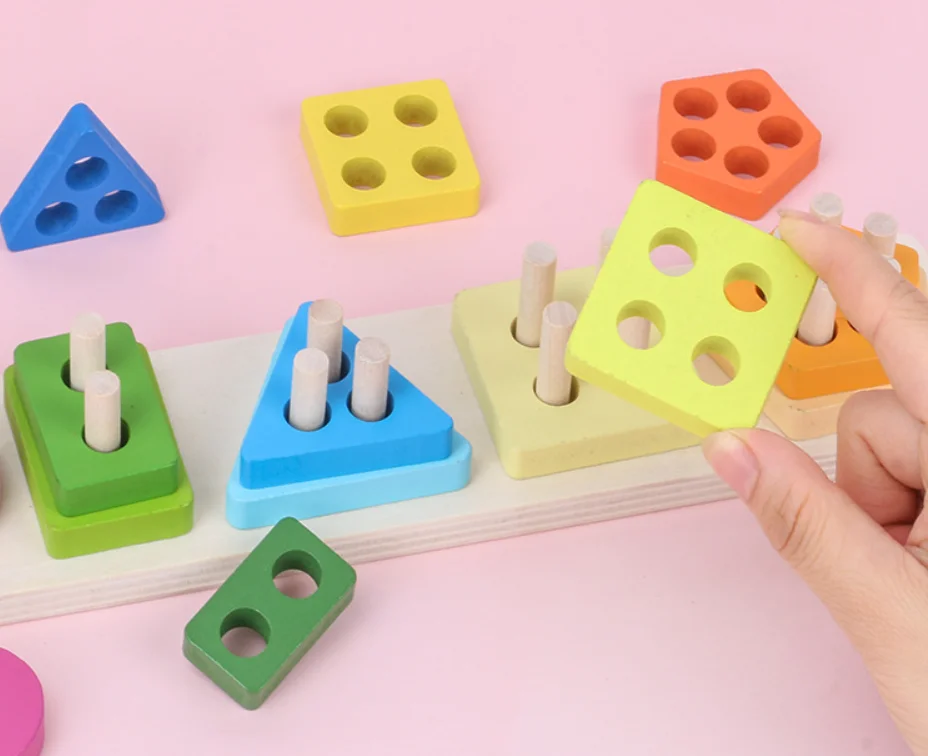 Wooden Building Blocks For Children Threading Puzzle Block Building ...