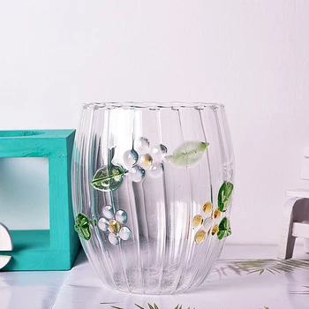 56H Factory wholesale high borosilicate glass cup creative vertical pattern inlaid glass teacups