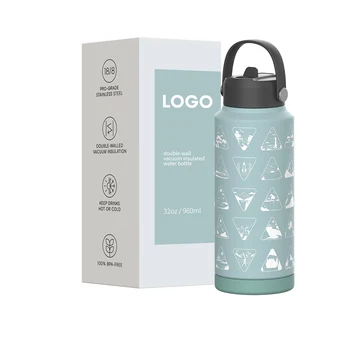 Double Wall Stainless Steel Thermos Vacuum Flask 32oz Large Traveling Cup Insulated Water Thermos Bottle with Straw Lid