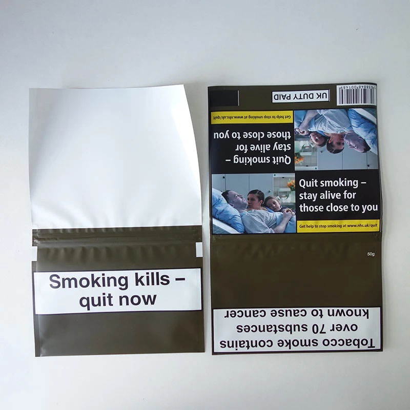 Hot Sale Plastic 50g Rolling Tobacco Pouch with Zipper