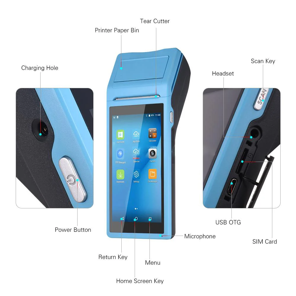 GOOJPRT Q2 Smart Mobile  All in One Pos Terminal With Printer Sim Card Wifi BT