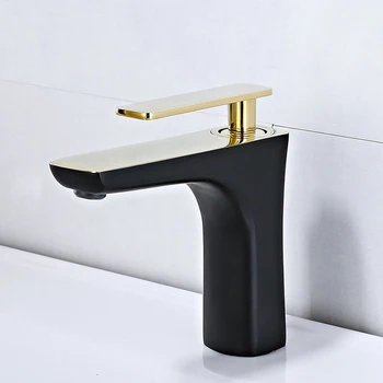 Modern Black Gold Bathroom Wash Basin Faucet Single Handle Mixer Water Tap with Copper Body