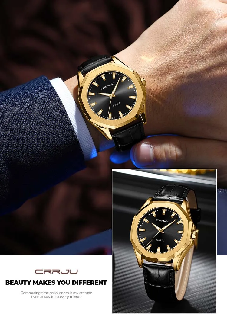 CRRJU 5015 Charming Classic Male Quartz Watch Latest Japan Movement Water Proof Luminous Vintage Business Watch Design