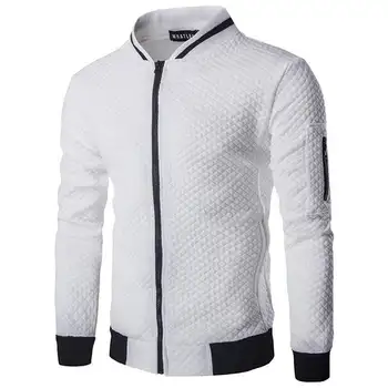 New Fashion Bomber Men Causal Jacket Zipper Long Sleeve White Filled Coat Warm Winter Men's Jacket