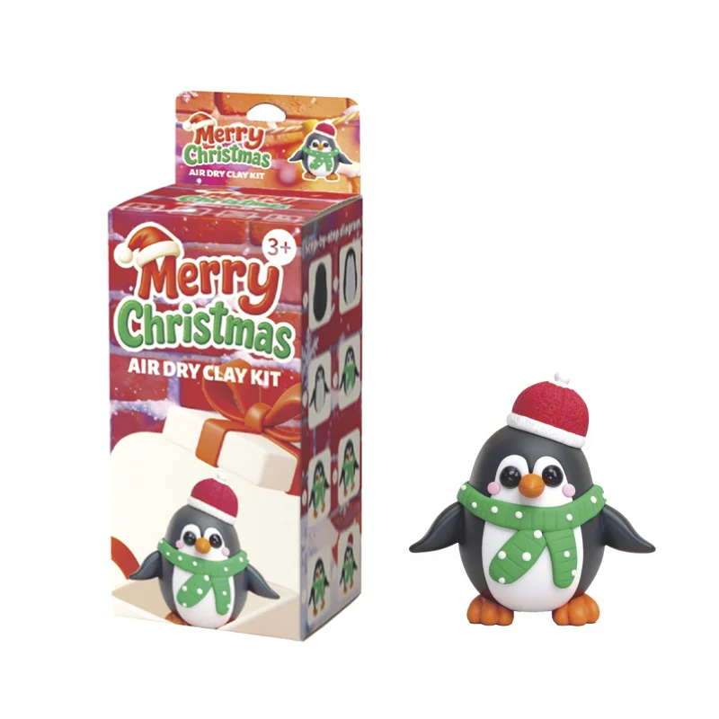 ペンギン クリスマス エアドライクレイキット（子供向け、無毒・非粘着性モデリングクレイセット、6個入り＋ツール＆デコレーション付き）