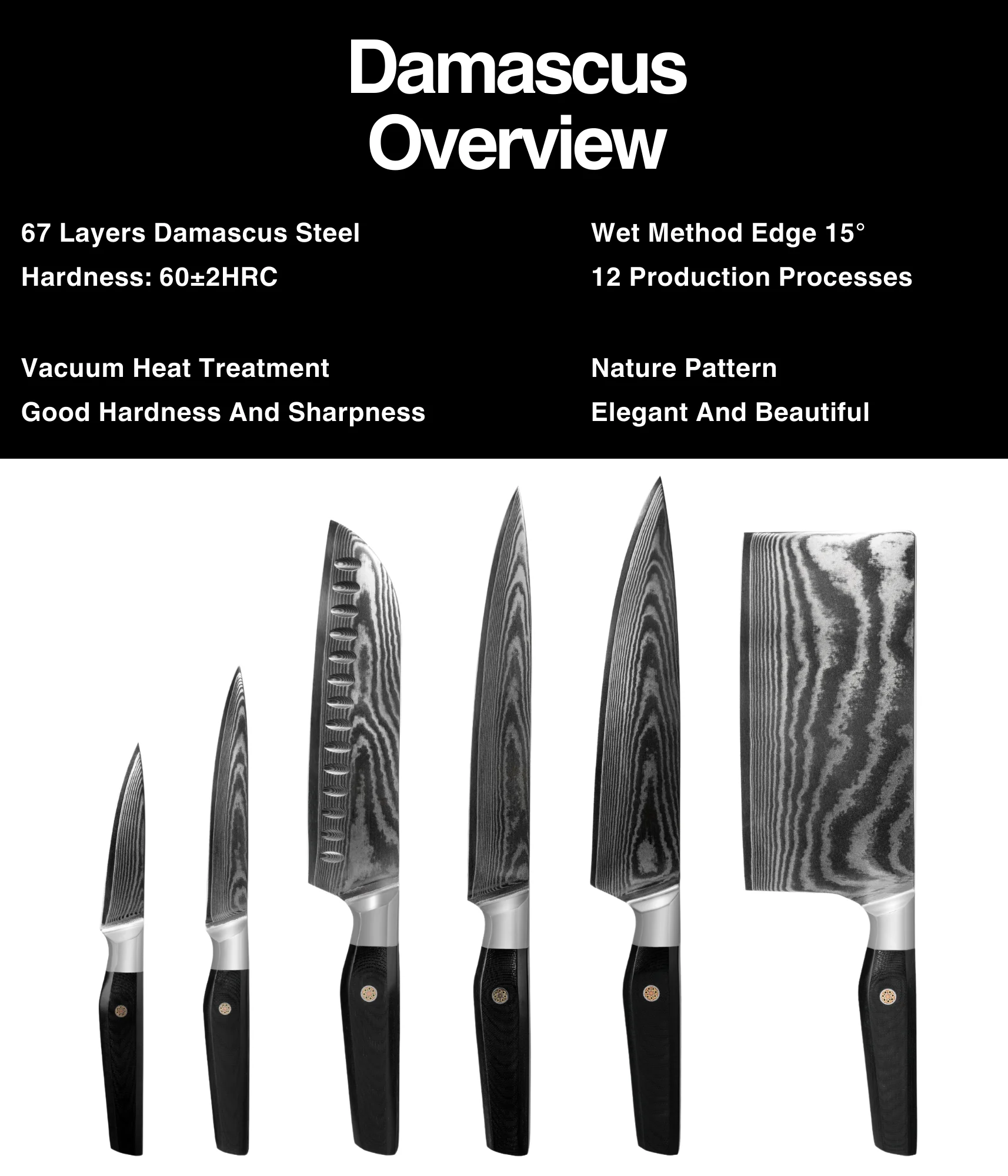 JJ 7" Santoku Knife Japanese 67 Layers Damascus Steel with Octagonal G10 Handle Custom Kitchen Knife