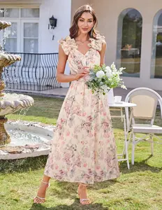 Women's Summer Autumn Natural Floor-Length Digital Printing Floral A-Line Sundress Sleeveless Casual Flowy Wedding Guest Lace