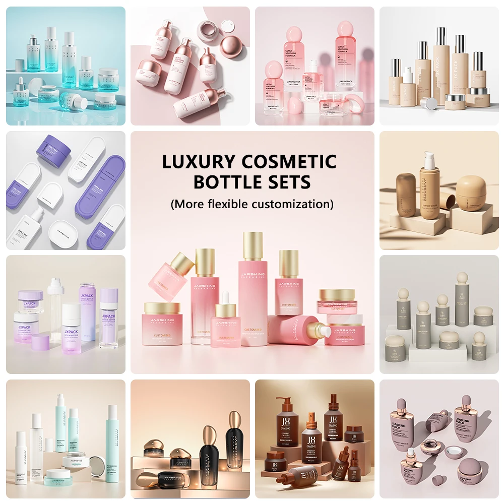 Luxury 30ml 50ml 100ml 120ml Empty Skincare Lotion Cream Jar Glass Round Pink Blue Cosmetic Bottle Packaging With Pump